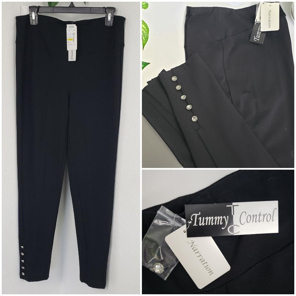 Narration Black Knit Jegging Jewels at Hemline Tummy Control NWT sz Large